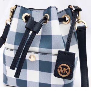 NWT Michael Kors Greenwhich Blue Plaid Bucket Bag